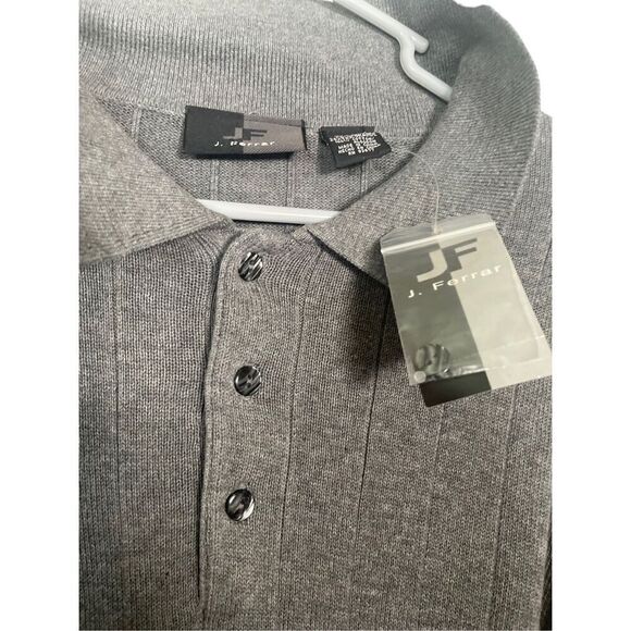 New J Ferrar Men's Gray Collared Long Sleeve Cotton Pullover Sweater Size 2XL - Picture 6 of 10